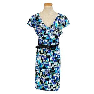 Tahari x Arthur S. Levine Roger Dress NWT Sheath w Belt Turquoise Cobalt Size 16